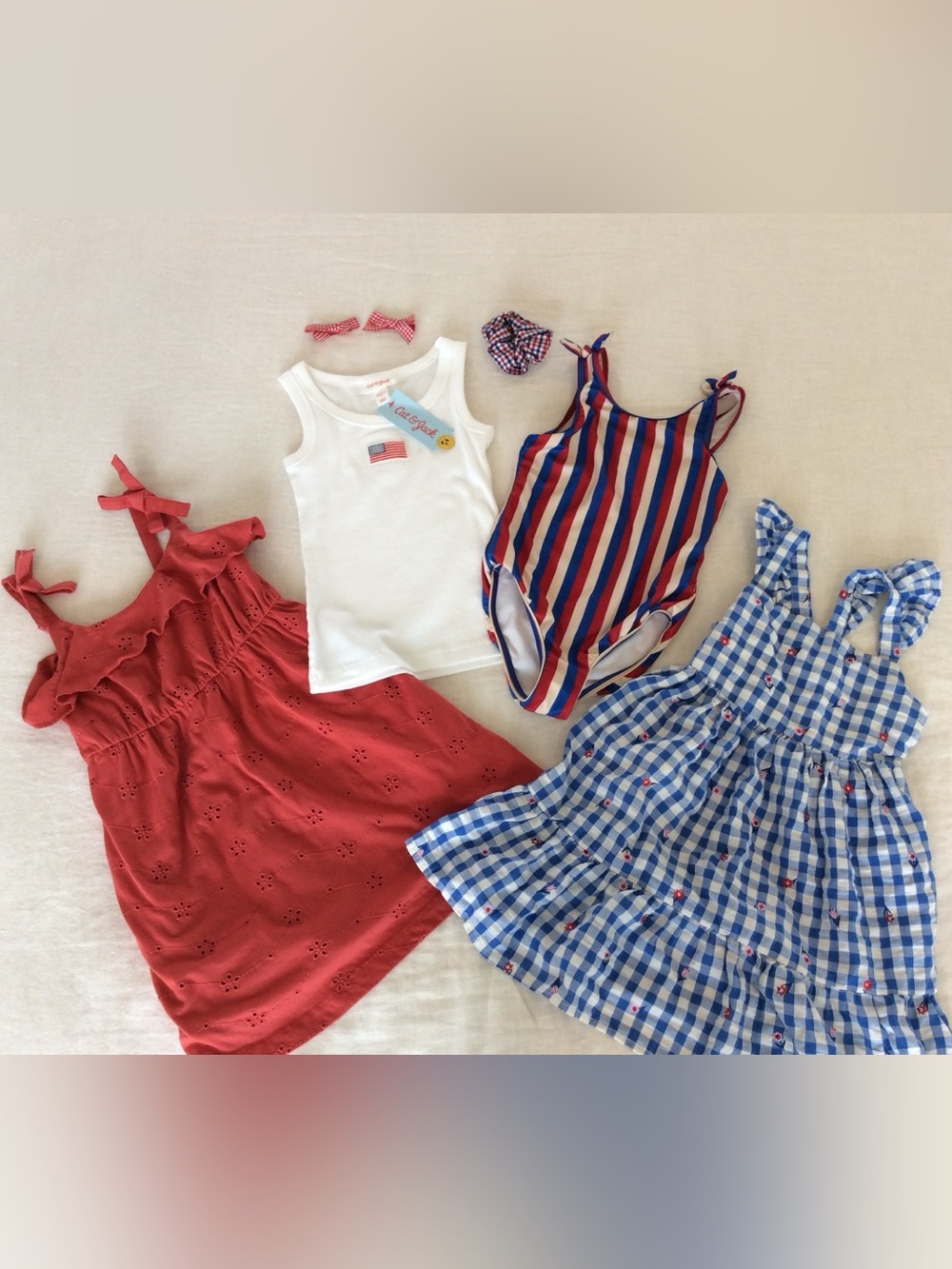 Girls 4th of July dresses, tank top, swimsuit and hair accessories - 4T/5T